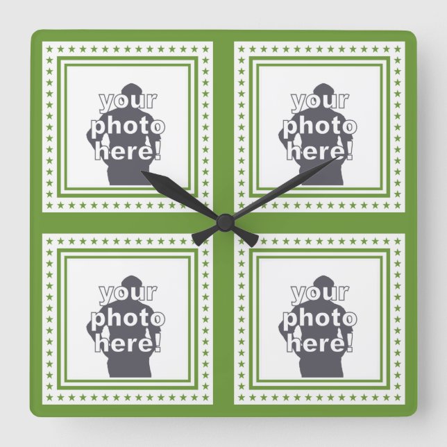 YOUR 4 PHOTOS custom color wall clock (Front)