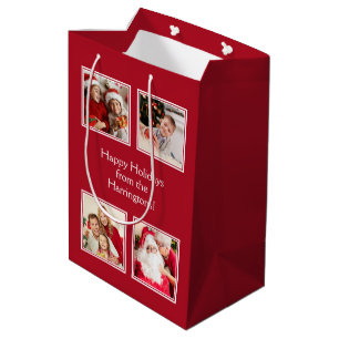 YOUR 4 PHOTOS & CUSTOM TEXT medium gift bag