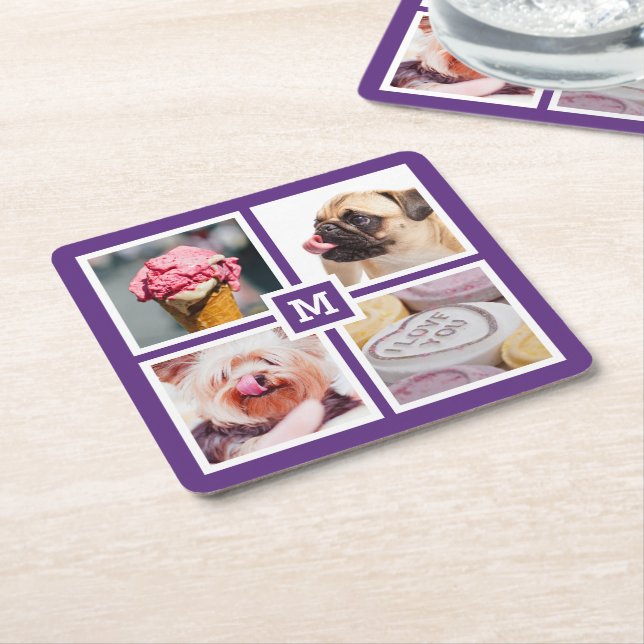 YOUR 4 PHOTOS & MONOGRAM coasters (Angled)