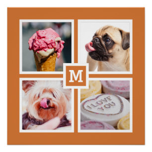 YOUR 4 PHOTOS & MONOGRAM custom poster