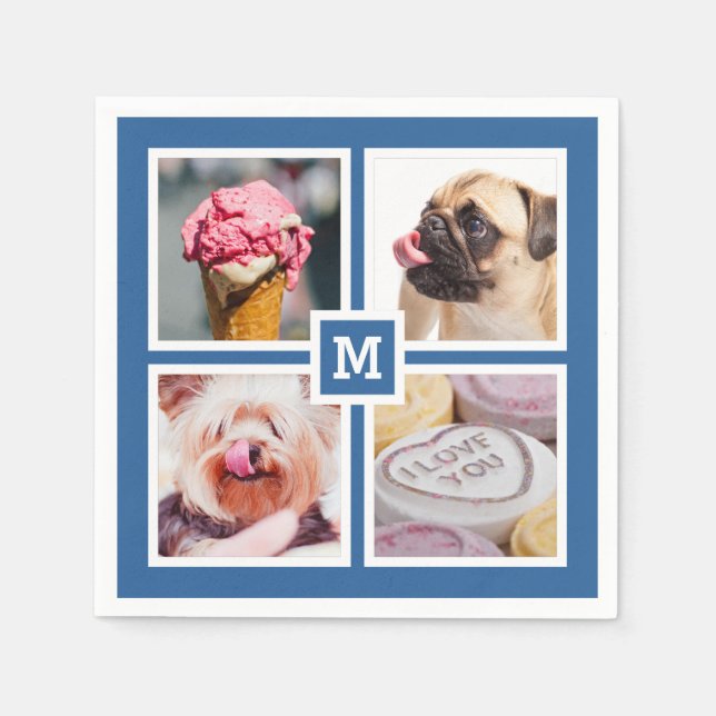 YOUR 4 PHOTOS & MONOGRAM paper napkins (Front)