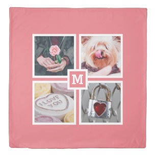 YOUR 4 PHOTOS & MONOGRAM reversible Duvet cover
