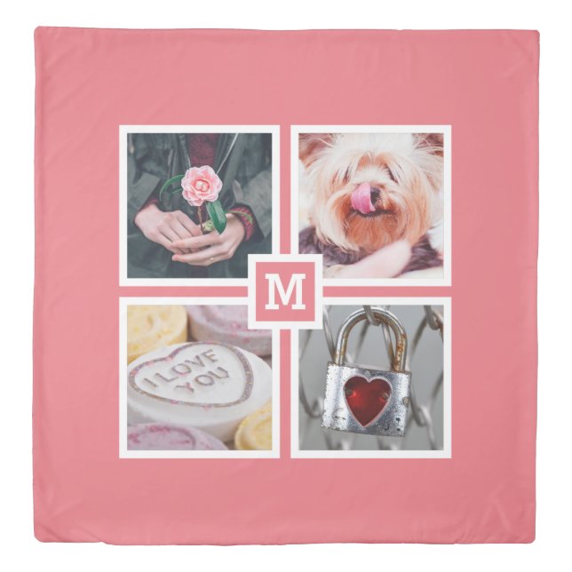 YOUR 4 PHOTOS & MONOGRAM reversible Duvet cover (Front)