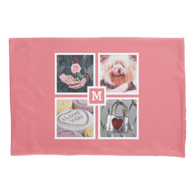 YOUR 4 PHOTOS & MONOGRAM reversible pillow case (Front)