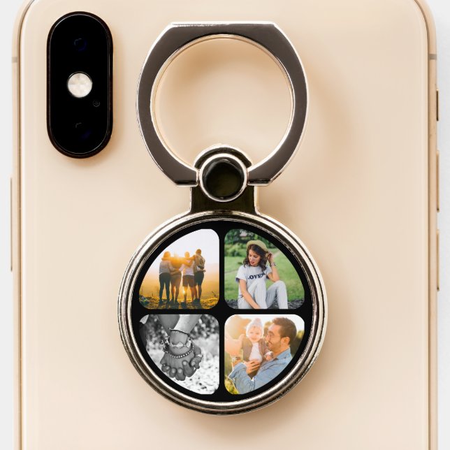 Your 4 Photos Rounded Phone Ring Stand Grip (Close Up)