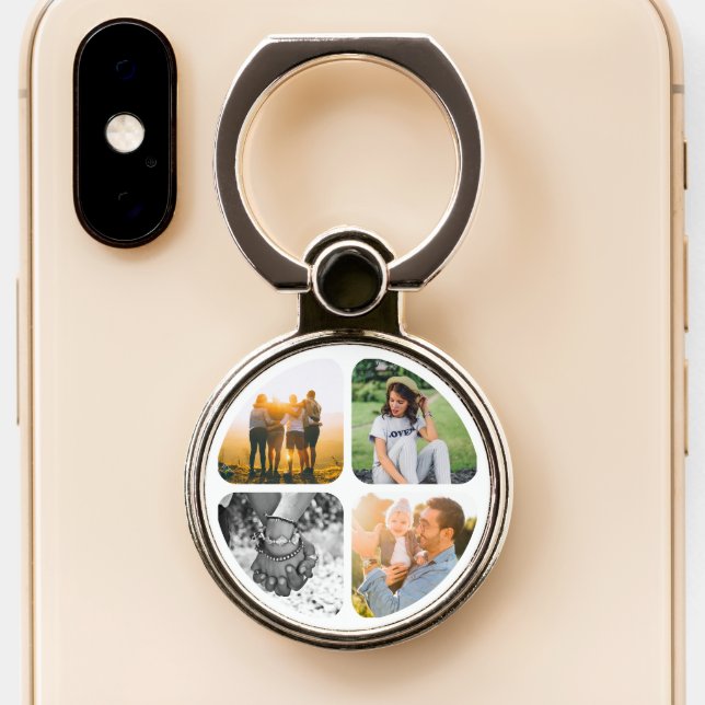Your 4 Photos Rounded Phone Ring Stand Grip (Close Up)