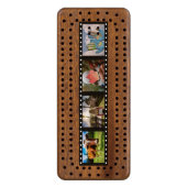 YOUR 4 PHOTOS & TEXT custom Cribbage set Wood Cribbage Board (Front Vertical)