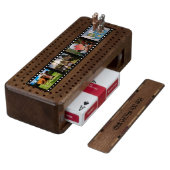 YOUR 4 PHOTOS & TEXT custom Cribbage set Wood Cribbage Board (Angled)