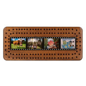 YOUR 4 PHOTOS & TEXT custom Cribbage set Wood Cribbage Board (Front (Horizontal))
