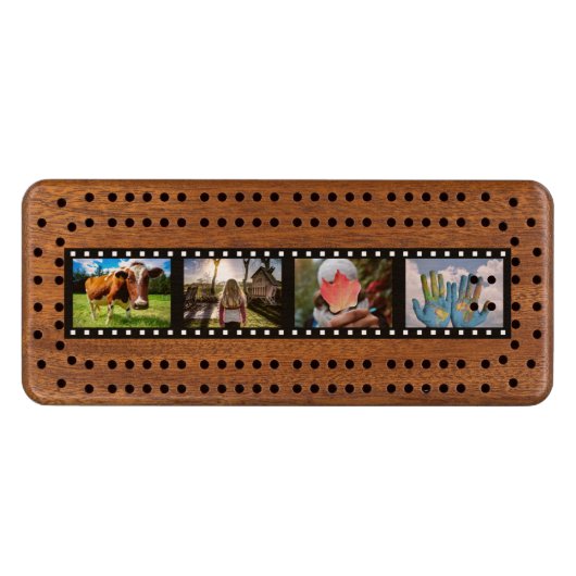 YOUR 4 PHOTOS & TEXT custom Cribbage set Wood Cribbage Board (Front (Horizontal))
