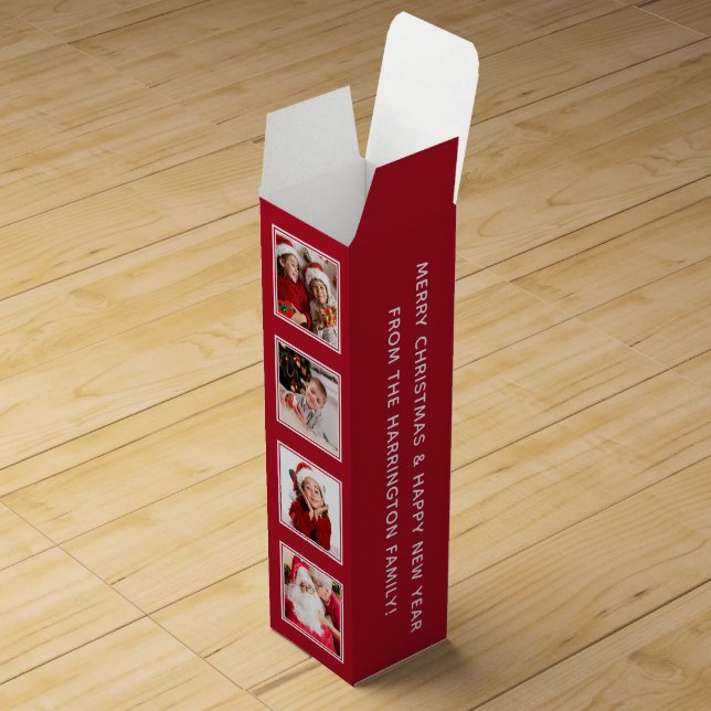 YOUR 5 PHOTOS and custom text wine gift box (Opened)