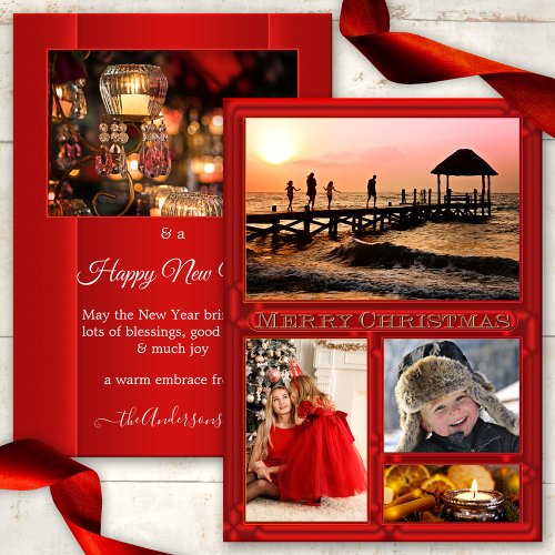 Your 5 Photos Elegant Red Christmas Holidays Card