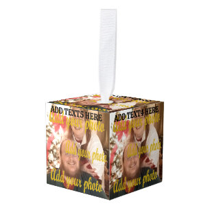Your 6 Different Photos Block With Editable Text Cube Ornament