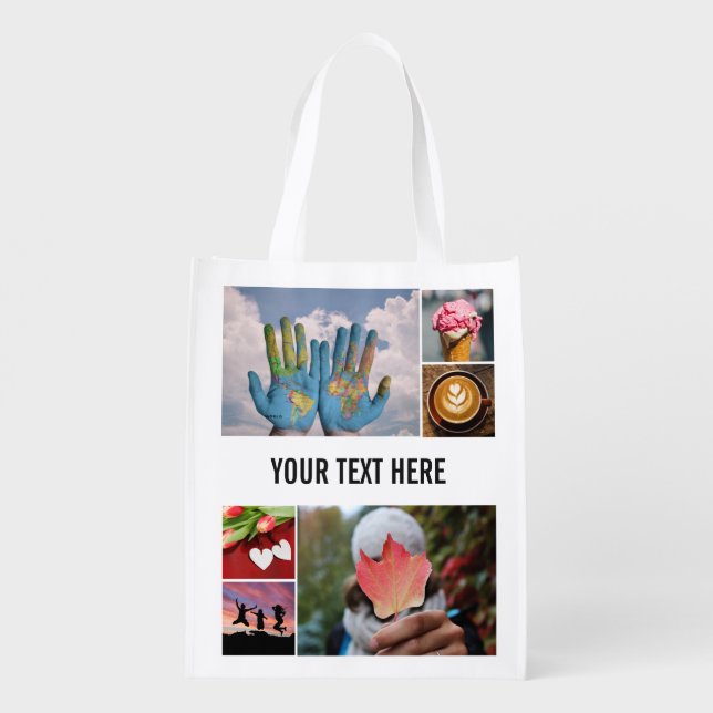 YOUR 6 PHOTOS custom template reusable bag (Back)