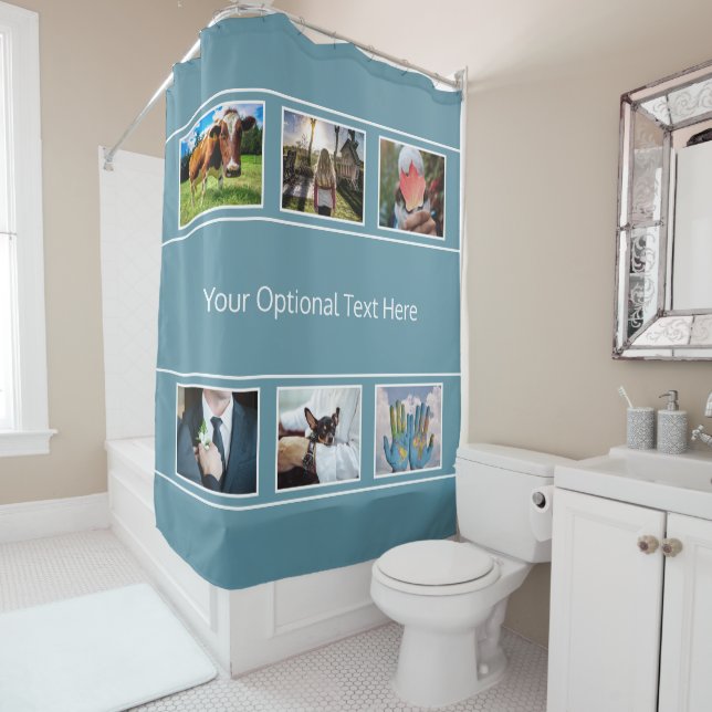YOUR 6 PHOTOS & TEXT shower curtain (In Situ)