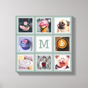 YOUR 8 PHOTOS, MONOGRAM & custom color Canvas Print
