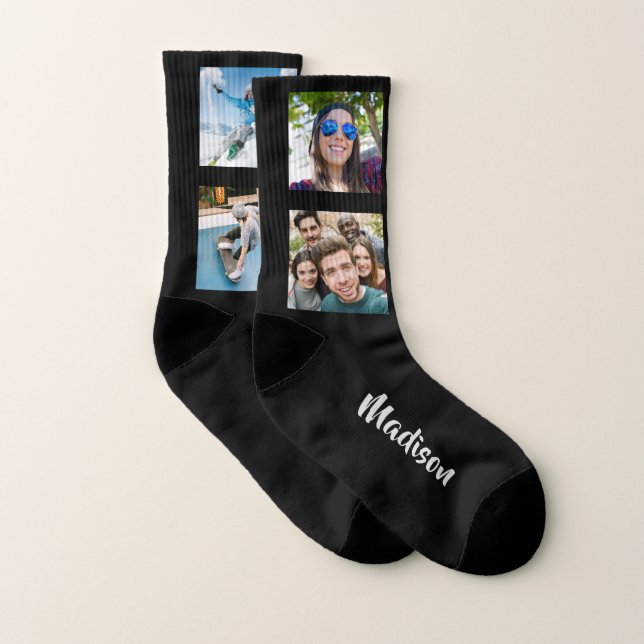 YOUR 8 Photos & Name custom socks (Pair)