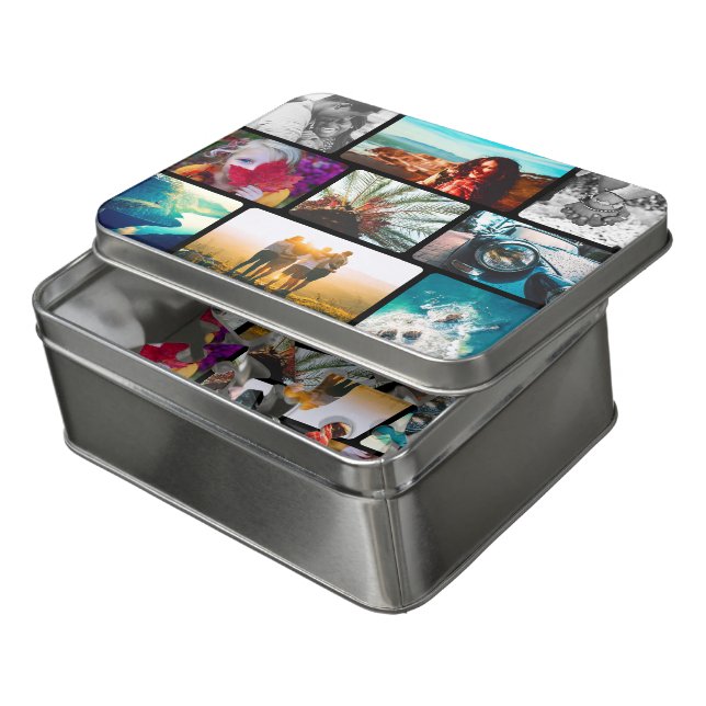 Your 9 Photo Puzzle in Case Acrylic Collage Black (Lid Open)