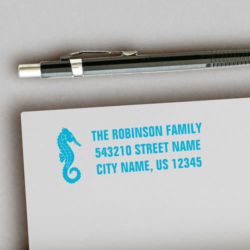 Your Address or Text Stylish Seahorse Pick Color Self_inking Stamp