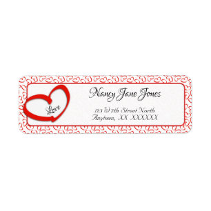 Your Address Red Open Valentine's Heart Pattern Label