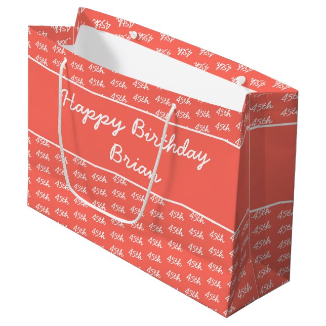 Your Age Number Pattern - Coral & White Large Gift Bag (Front Angled)