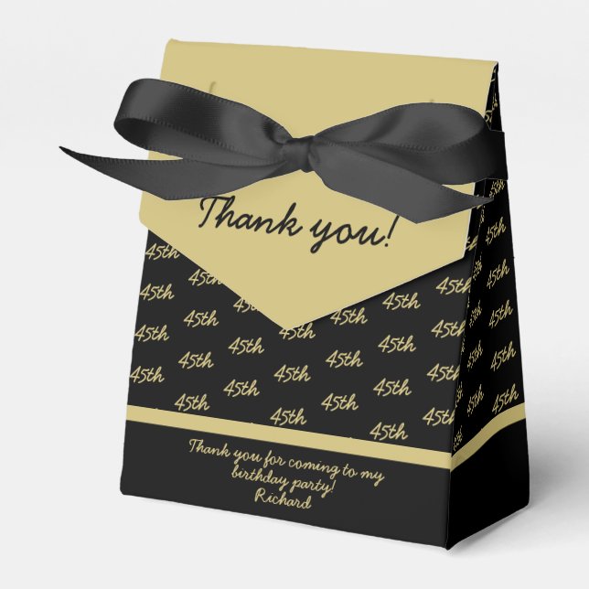 Your Age Offset Number Pattern - Black/Gold Favor Boxes (Front Side)