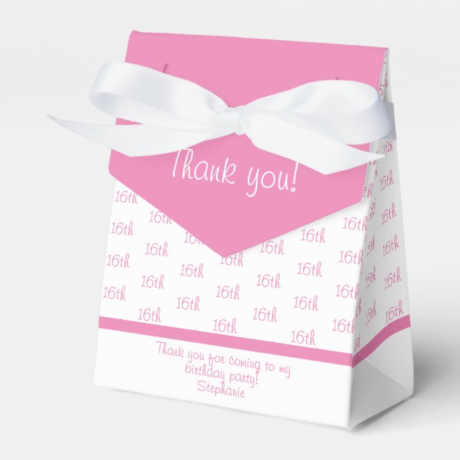 Your Age Offset Number Pattern - Pink/White Favor Boxes (Front Side)