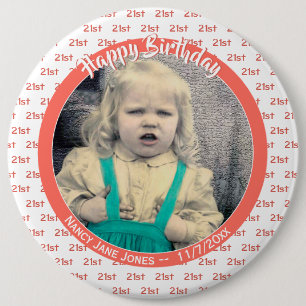 Your Age & Photo: Birthday Number Pattern Coral Button