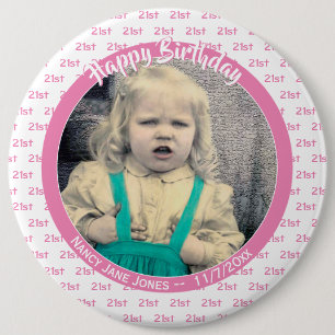 Your Age & Photo: Birthday Number Pattern Pink Button