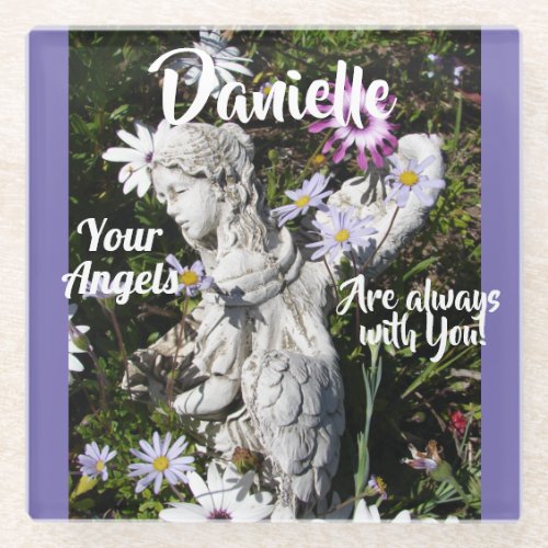 Your Angels Are Always with You Floral Angel Glass Coaster