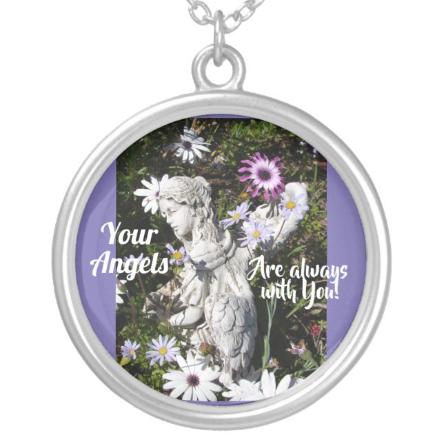 Your Angels Are Always with You Floral Angel Silver Plated Necklace (Front)