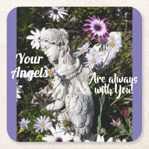Your Angels Are Always with You Floral Angel Square Paper Coaster