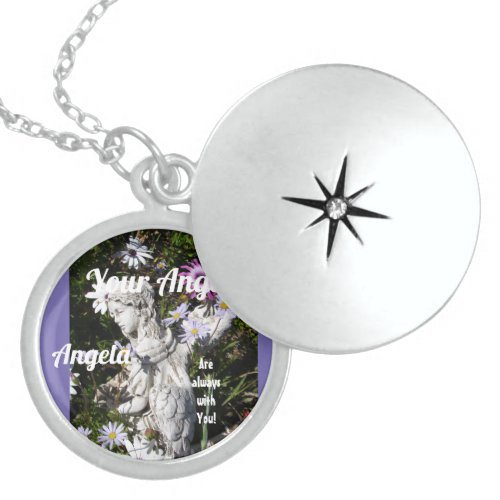 Your Angels Are Always with You Lilac Floral Angel Locket Necklace