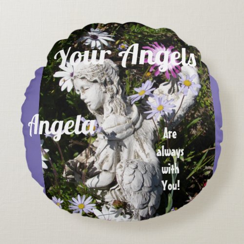 Your Angels Are Always with You Lilac Floral Angel Round Pillow