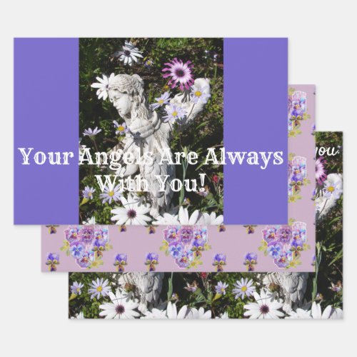 Your Angels Are With You Purple Flower Floral Wrapping Paper Sheets