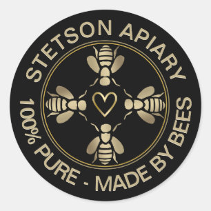 Your Apiary Mini Gold Bees Product Logo with Heart Classic Round Sticker