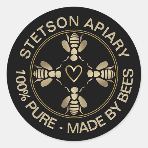 Your Apiary Mini Gold Bees Product Logo with Heart Classic Round Sticker