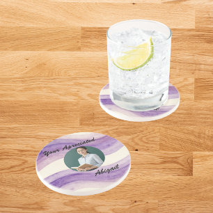 Your Appreciated Watercolor Wavy Purple Photo Name Coaster