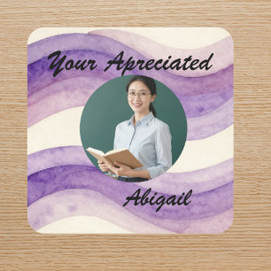 Your Appreciated Watercolor Wavy Purple Photo Name Square Sticker