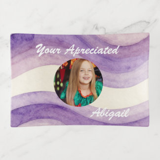 Your Appreciated Watercolor Wavy Purple Photo Name Trinket Tray