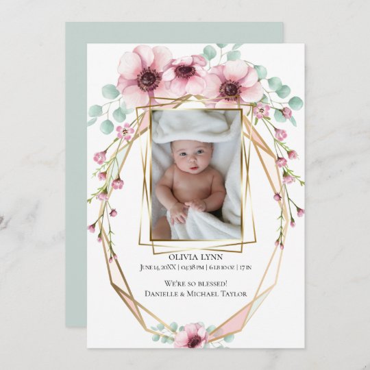 Your Baby Photo Fresh Spring Flowers and Foliage Invitation | Zazzle.com