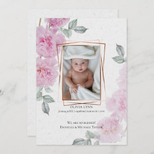 Your Baby Photo Romantic Pink Peonies Rice Paper Invitation
