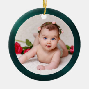 Your Baby's Photo CUSTOM Christmas Blue Green Teal Ceramic Ornament