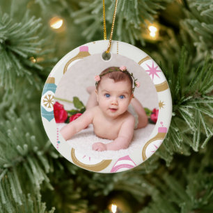Your Baby's Photo CUSTOM Christmas Colorful Retro Ceramic Ornament