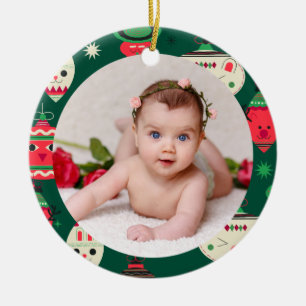 Your Baby's Photo CUSTOM Christmas Red Green Ceramic Ornament