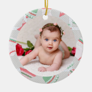 Your Baby's Photo CUSTOM Christmas Retro Vintage Ceramic Ornament