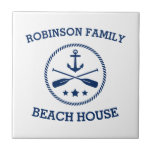 Your Beach House Family Name Anchor Oars Stars Ceramic Tile<br><div class="desc">Stylish ceramic tiles with your personalized family name or other text,  a custom nautical boat anchor with crossed oars and stars in navy blue on white or choose background colors to match your decor.</div>