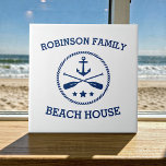 Your Beach House Family Name Anchor Oars Stars Ceramic Tile<br><div class="desc">Stylish ceramic tiles with your personalized family name or other text,  a custom nautical boat anchor with crossed oars and stars in navy blue on white or choose background colors to match your decor.</div>