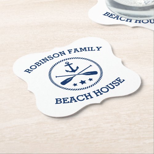 Your Beach House Family Name Anchor Oars Stars Paper Coaster