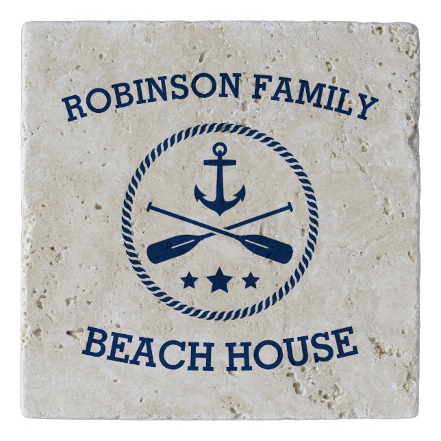 Your Beach House Family Name Anchor Oars Stars Trivet (Front)